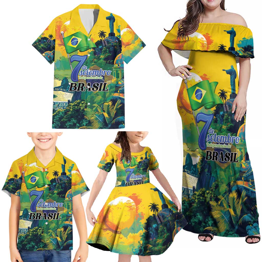 Personalized Brazil Sete de Setembro Family Matching Off Shoulder Maxi Dress and Hawaiian Shirt Brasil Rio de Janeiro Art Style - Wonder Print Shop