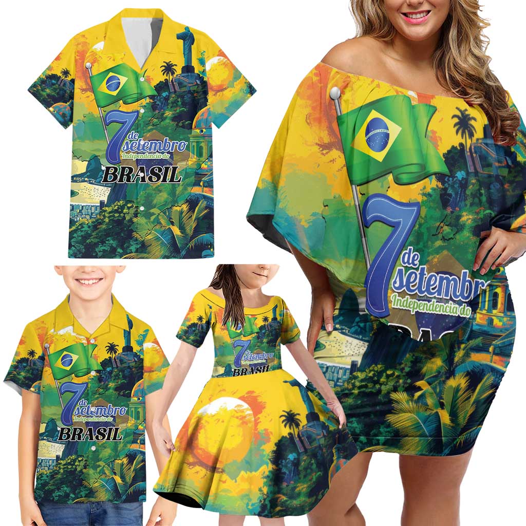 Personalized Brazil Sete de Setembro Family Matching Off Shoulder Short Dress and Hawaiian Shirt Brasil Rio de Janeiro Art Style - Wonder Print Shop
