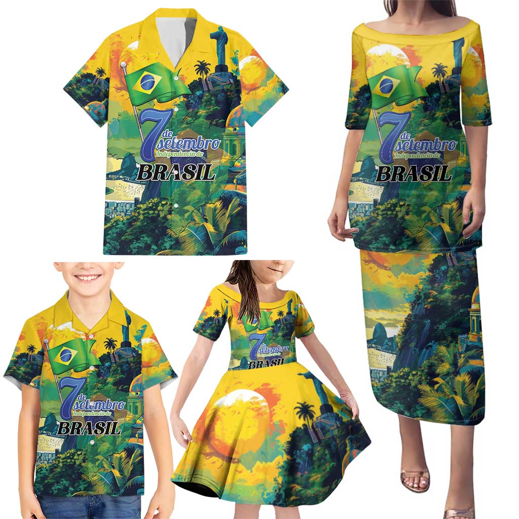 Personalized Brazil Sete de Setembro Family Matching Puletasi and Hawaiian Shirt Brasil Rio de Janeiro Art Style - Wonder Print Shop