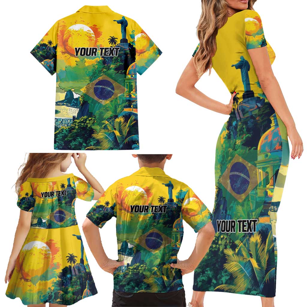Personalized Brazil Sete de Setembro Family Matching Short Sleeve Bodycon Dress and Hawaiian Shirt Brasil Rio de Janeiro Art Style - Wonder Print Shop