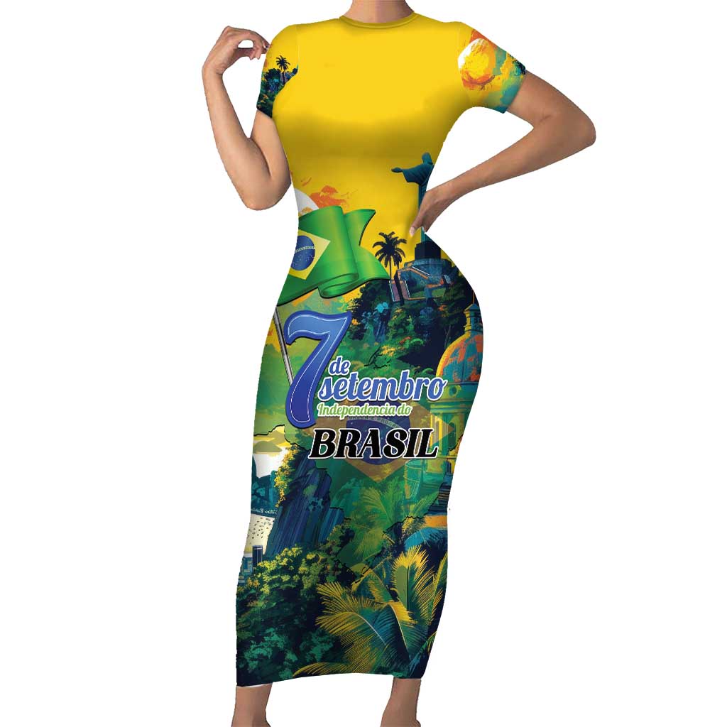 Personalized Brazil Sete de Setembro Family Matching Short Sleeve Bodycon Dress and Hawaiian Shirt Brasil Rio de Janeiro Art Style - Wonder Print Shop