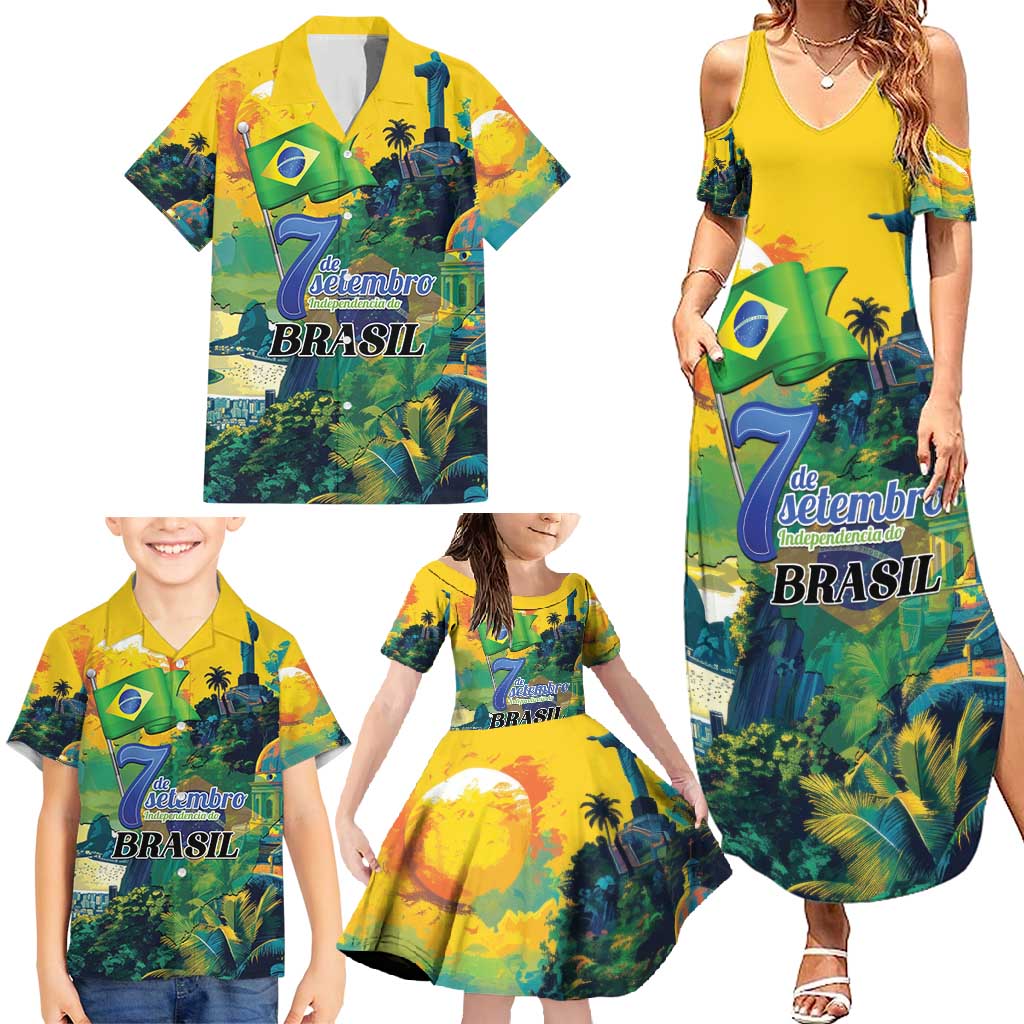 Personalized Brazil Sete de Setembro Family Matching Summer Maxi Dress and Hawaiian Shirt Brasil Rio de Janeiro Art Style - Wonder Print Shop