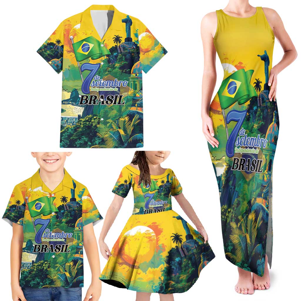 Personalized Brazil Sete de Setembro Family Matching Tank Maxi Dress and Hawaiian Shirt Brasil Rio de Janeiro Art Style - Wonder Print Shop