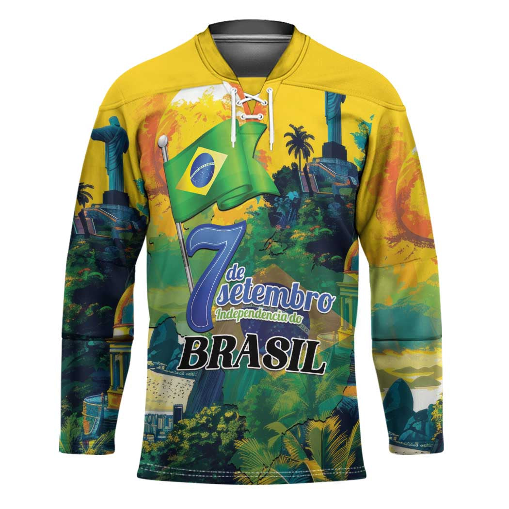 Personalized Brazil Sete de Setembro Hockey Jersey Brasil Rio de Janeiro Art Style - Wonder Print Shop