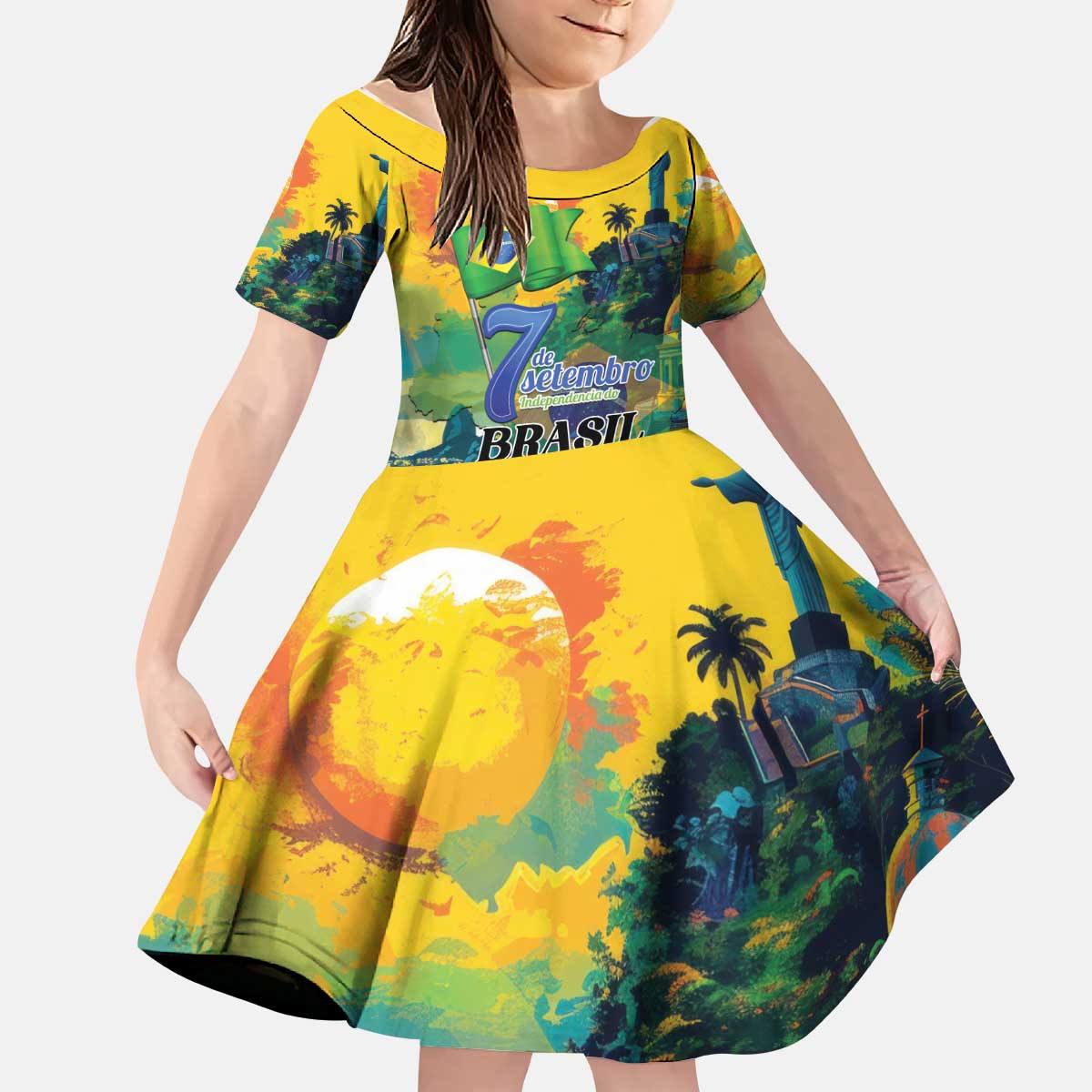 Personalized Brazil Sete de Setembro Kid Short Sleeve Dress Brasil Rio de Janeiro Art Style - Wonder Print Shop