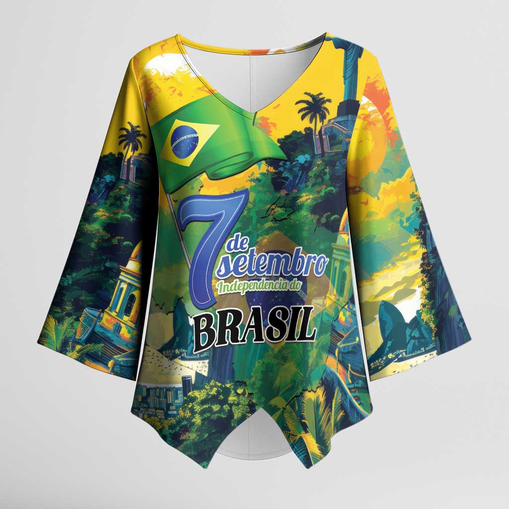 Personalized Brazil Sete de Setembro Kimono Sleeve Blouse Brasil Rio de Janeiro Art Style - Wonder Print Shop