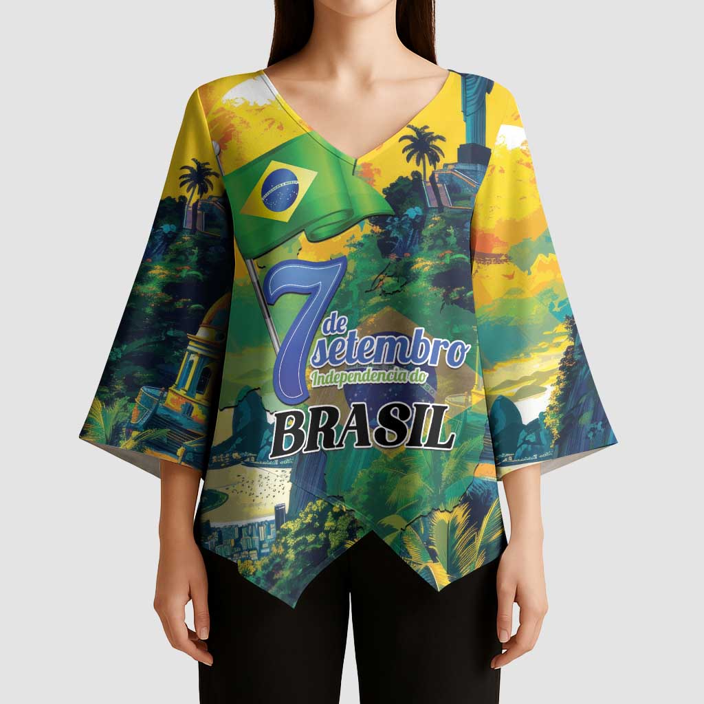 Personalized Brazil Sete de Setembro Kimono Sleeve Blouse Brasil Rio de Janeiro Art Style - Wonder Print Shop