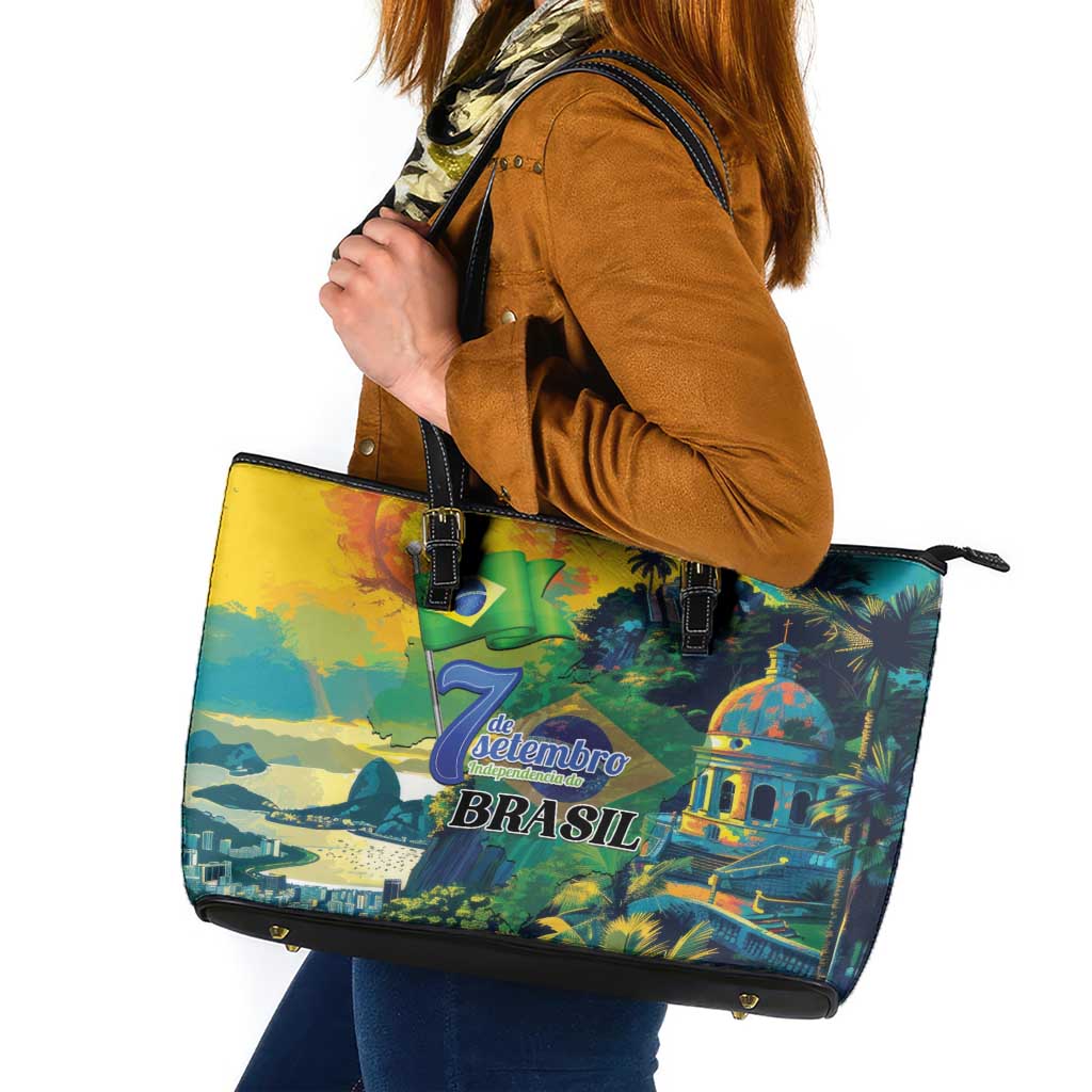 Brazil Sete de Setembro Leather Tote Bag Brasil Rio de Janeiro Art Style - Wonder Print Shop