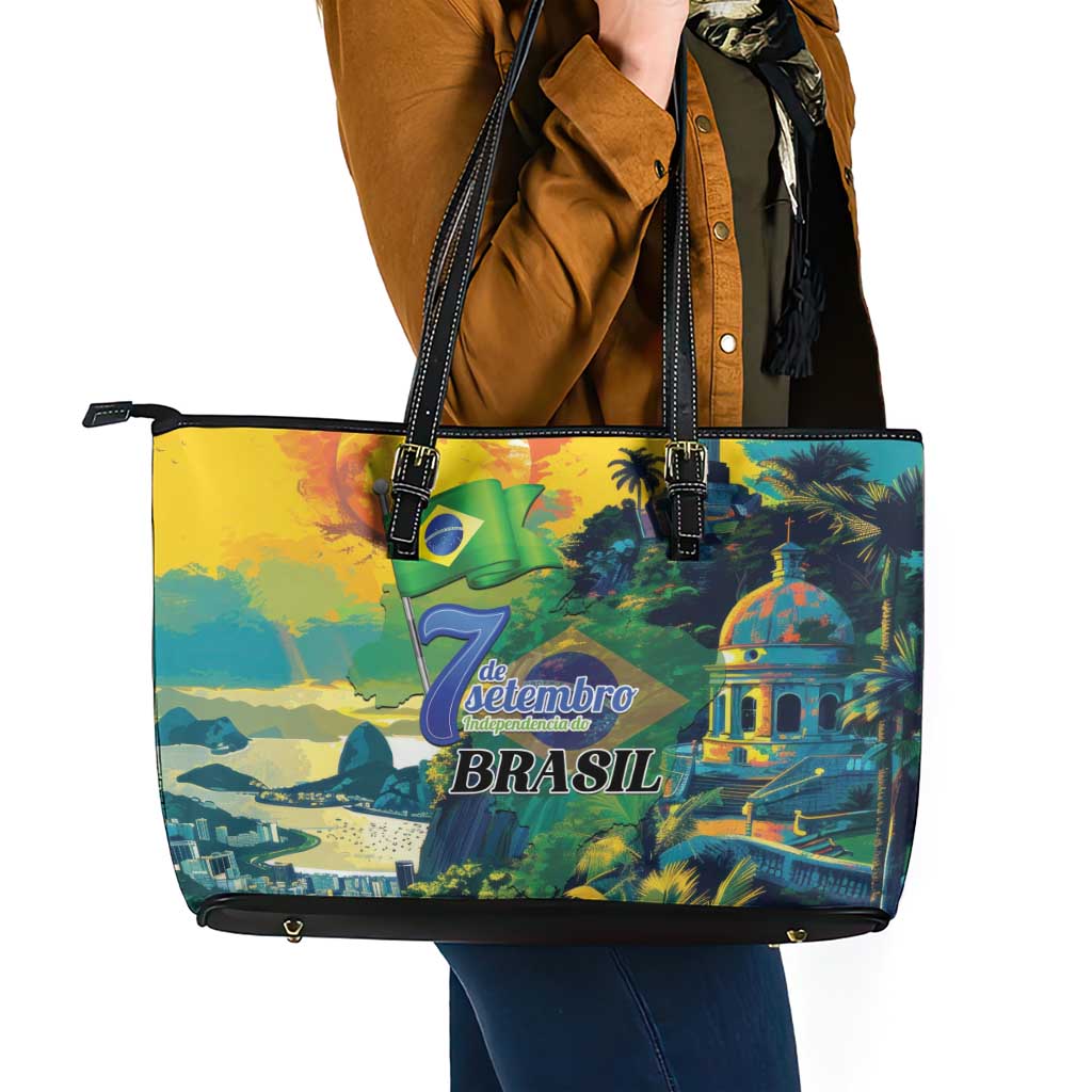 Brazil Sete de Setembro Leather Tote Bag Brasil Rio de Janeiro Art Style - Wonder Print Shop