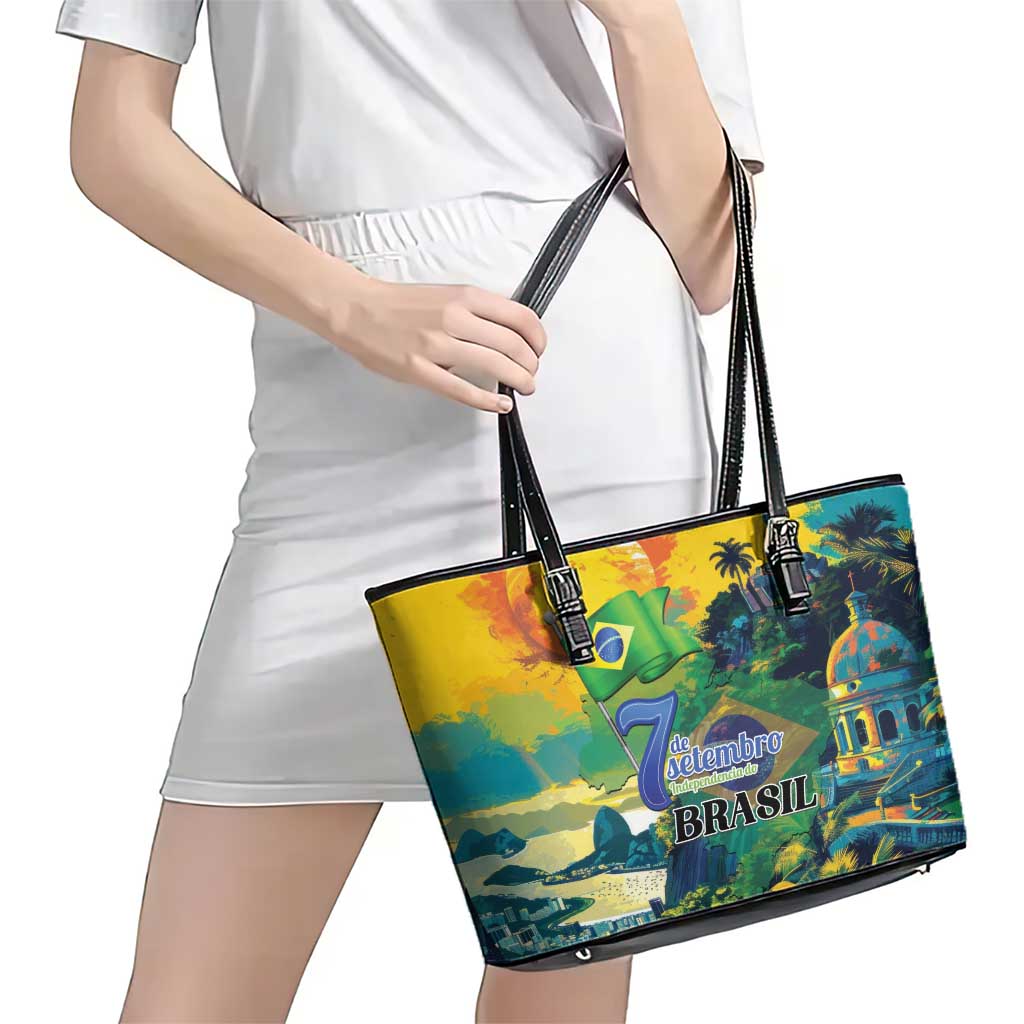 Brazil Sete de Setembro Leather Tote Bag Brasil Rio de Janeiro Art Style - Wonder Print Shop