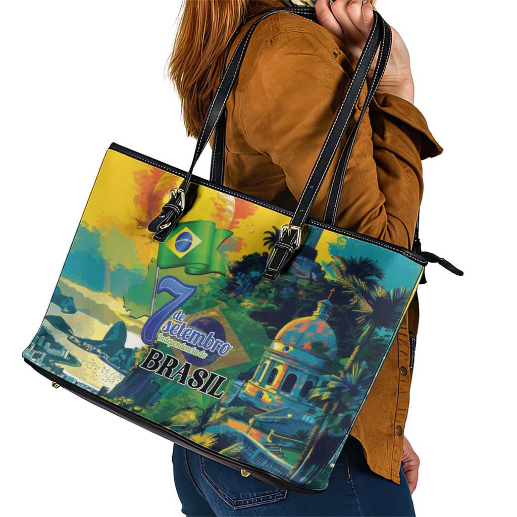 Brazil Sete de Setembro Leather Tote Bag Brasil Rio de Janeiro Art Style - Wonder Print Shop