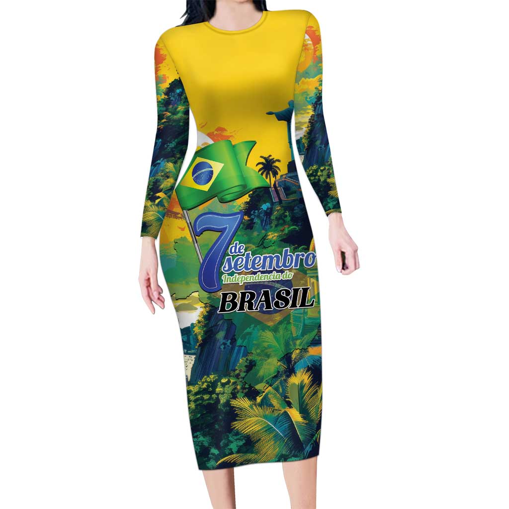 Personalized Brazil Sete de Setembro Long Sleeve Bodycon Dress Brasil Rio de Janeiro Art Style - Wonder Print Shop