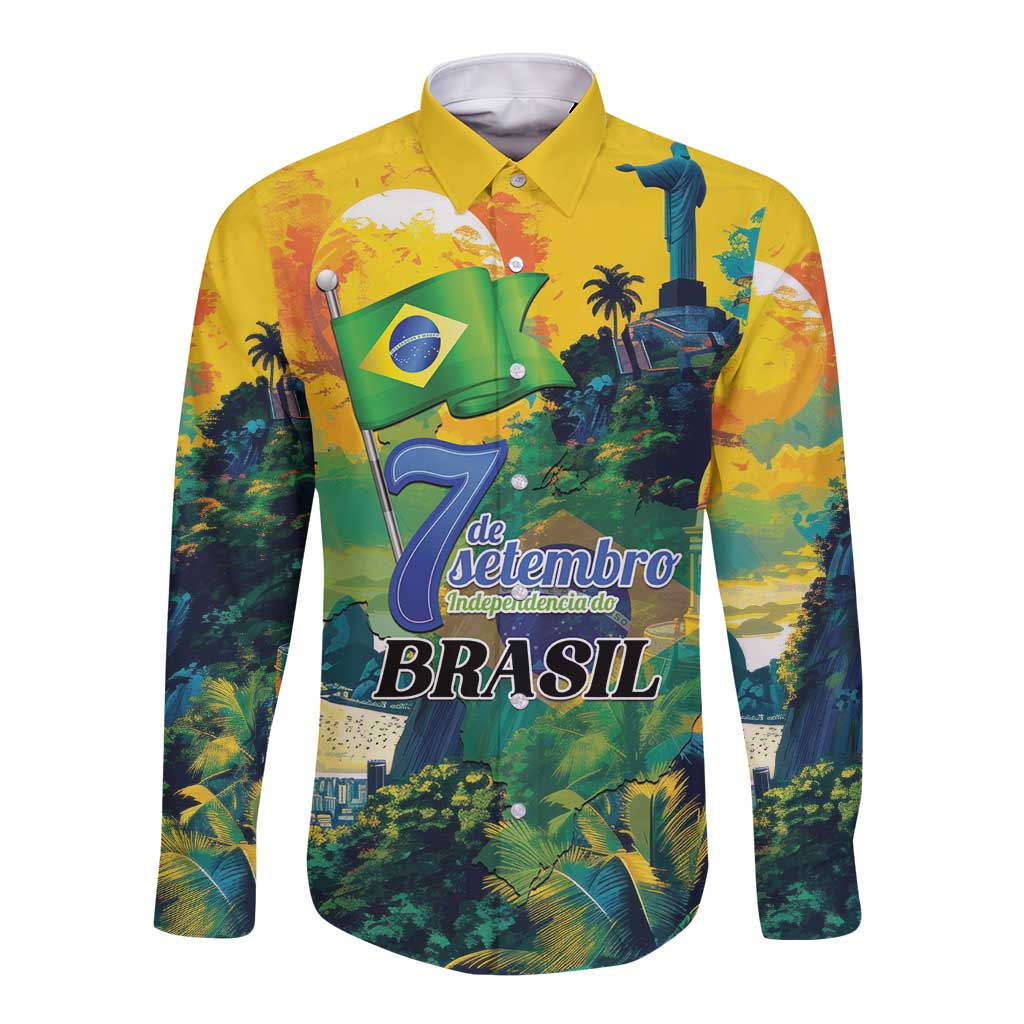 Personalized Brazil Sete de Setembro Long Sleeve Button Shirt Brasil Rio de Janeiro Art Style - Wonder Print Shop