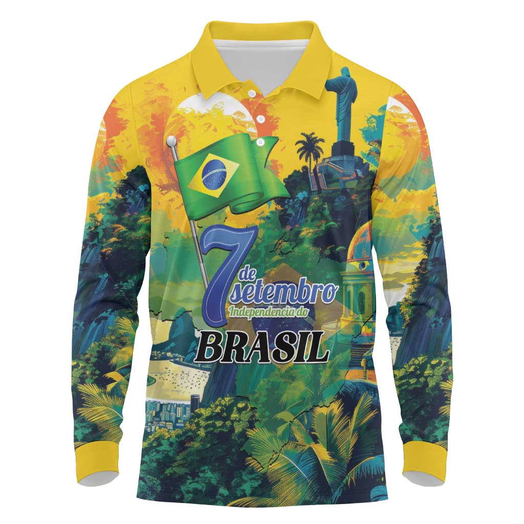 Personalized Brazil Sete de Setembro Long Sleeve Polo Shirt Brasil Rio de Janeiro Art Style - Wonder Print Shop