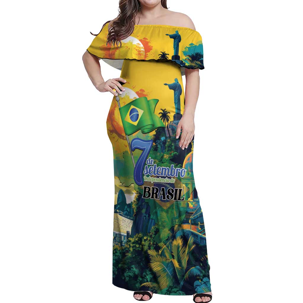 Personalized Brazil Sete de Setembro Off Shoulder Maxi Dress Brasil Rio de Janeiro Art Style - Wonder Print Shop