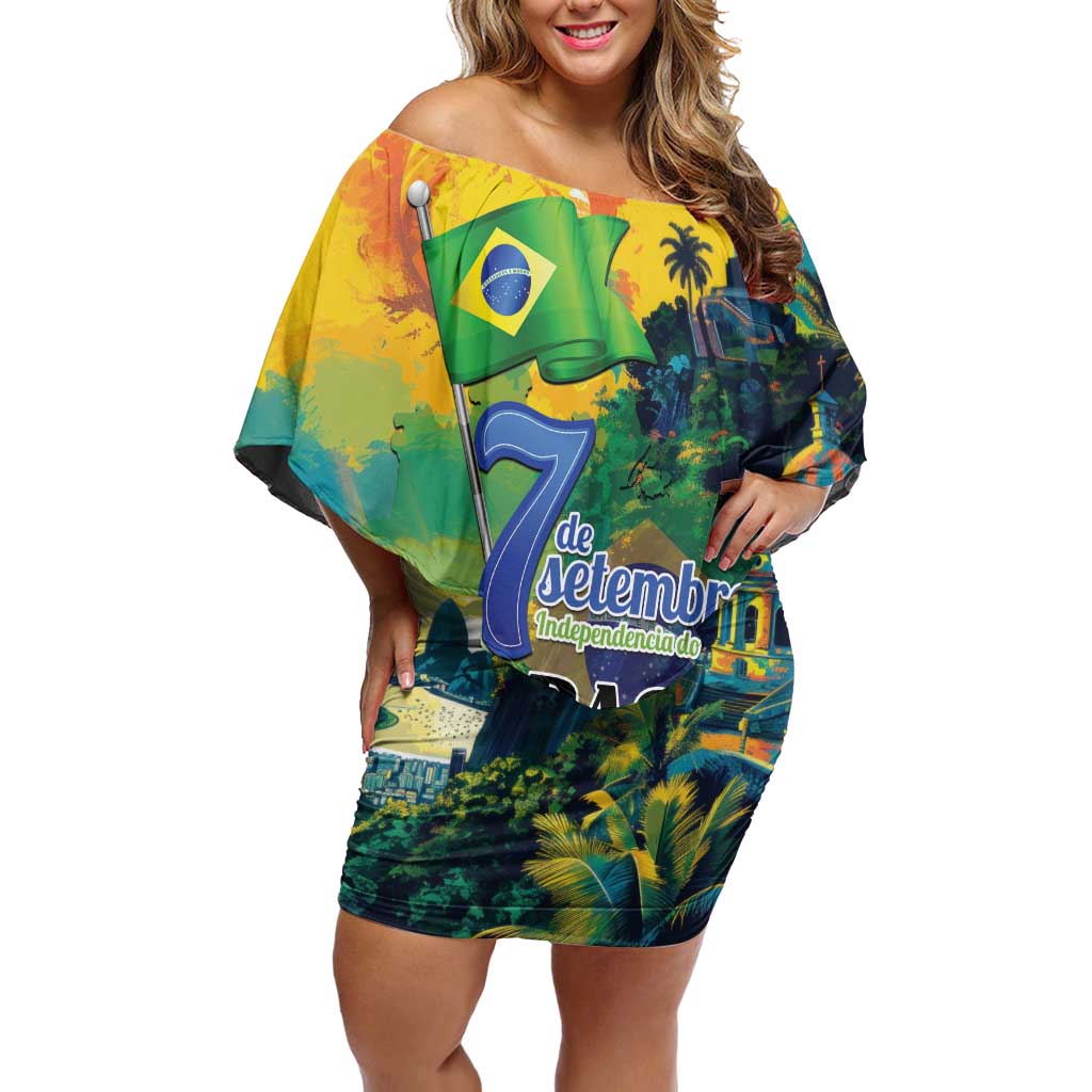 Personalized Brazil Sete de Setembro Off Shoulder Short Dress Brasil Rio de Janeiro Art Style - Wonder Print Shop