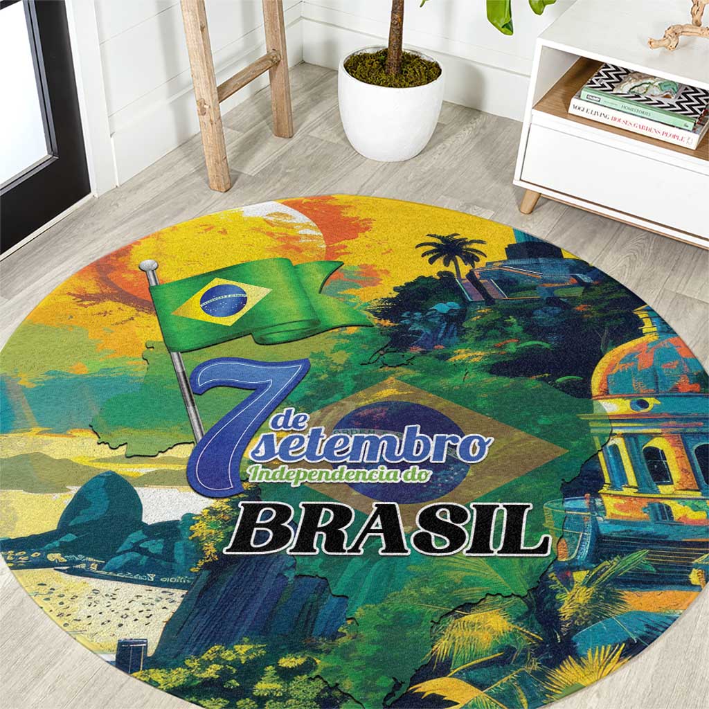 Brazil Sete de Setembro Round Carpet Brasil Rio de Janeiro Art Style - Wonder Print Shop