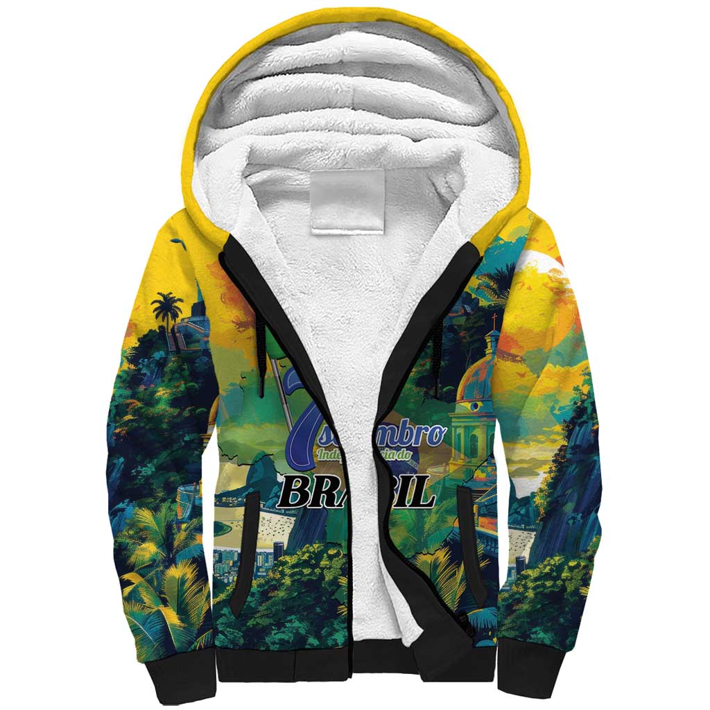 Personalized Brazil Sete de Setembro Sherpa Hoodie Brasil Rio de Janeiro Art Style - Wonder Print Shop