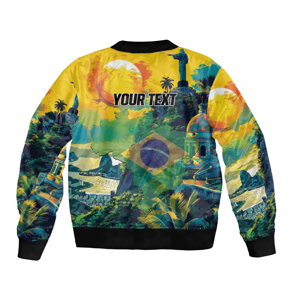 Personalized Brazil Sete de Setembro Sleeve Zip Bomber Jacket Brasil Rio de Janeiro Art Style - Wonder Print Shop