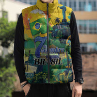 Personalized Brazil Sete de Setembro Sleeveless Puffer Jacket Brasil Rio de Janeiro Art Style - Wonder Print Shop