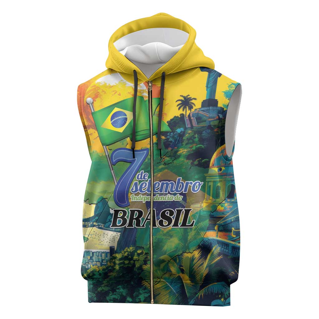 Personalized Brazil Sete de Setembro Sleeveless Zip Hoodie Brasil Rio de Janeiro Art Style - Wonder Print Shop
