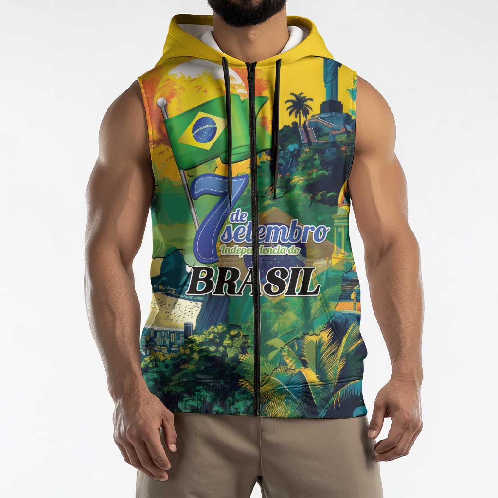 Personalized Brazil Sete de Setembro Sleeveless Zip Hoodie Brasil Rio de Janeiro Art Style - Wonder Print Shop