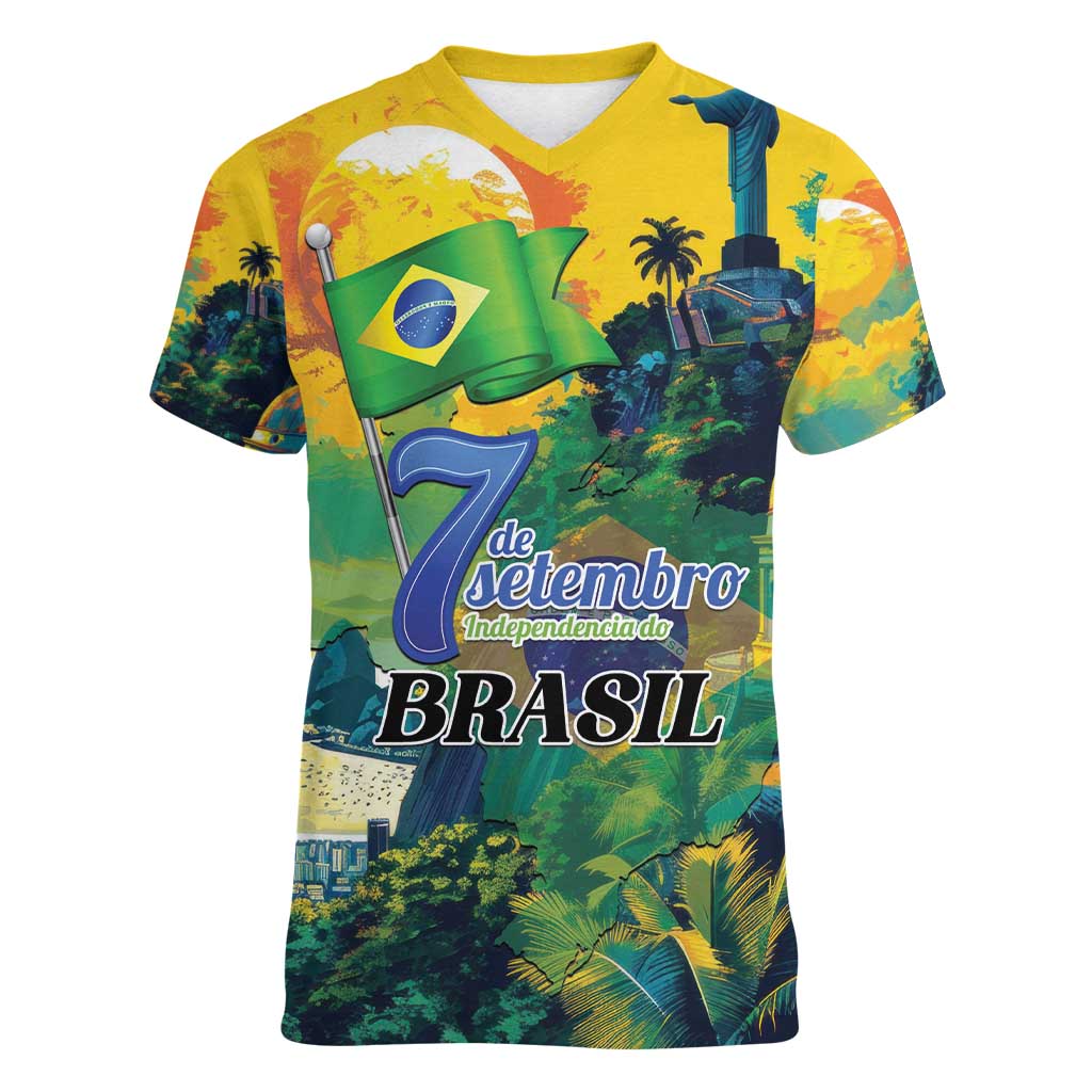 Personalized Brazil Sete de Setembro Women V-Neck T-Shirt Brasil Rio de Janeiro Art Style - Wonder Print Shop