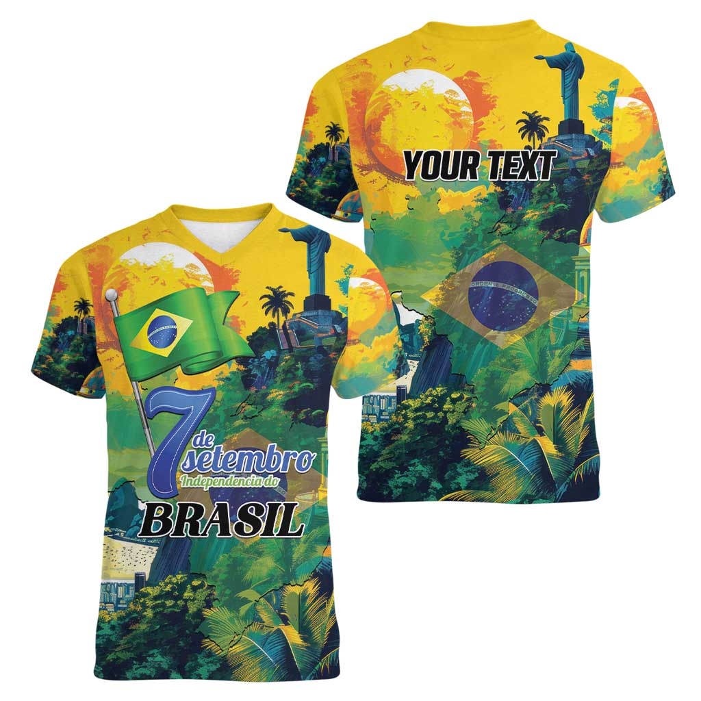 Personalized Brazil Sete de Setembro Women V-Neck T-Shirt Brasil Rio de Janeiro Art Style - Wonder Print Shop