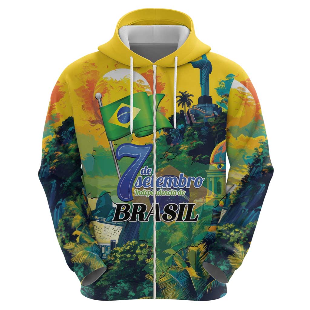 Personalized Brazil Sete de Setembro Zip Hoodie Brasil Rio de Janeiro Art Style - Wonder Print Shop