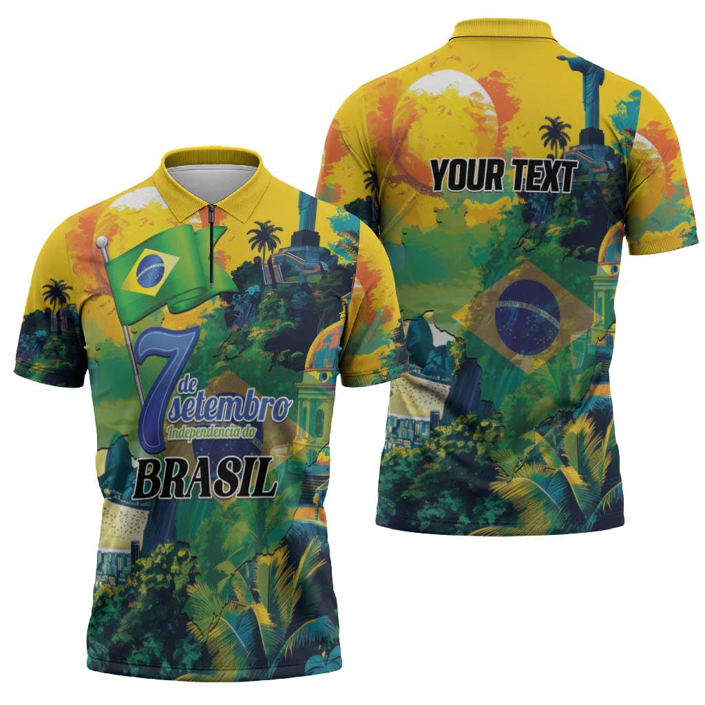 Personalized Brazil Sete de Setembro Zipper Polo Shirt Brasil Rio de Janeiro Art Style - Wonder Print Shop