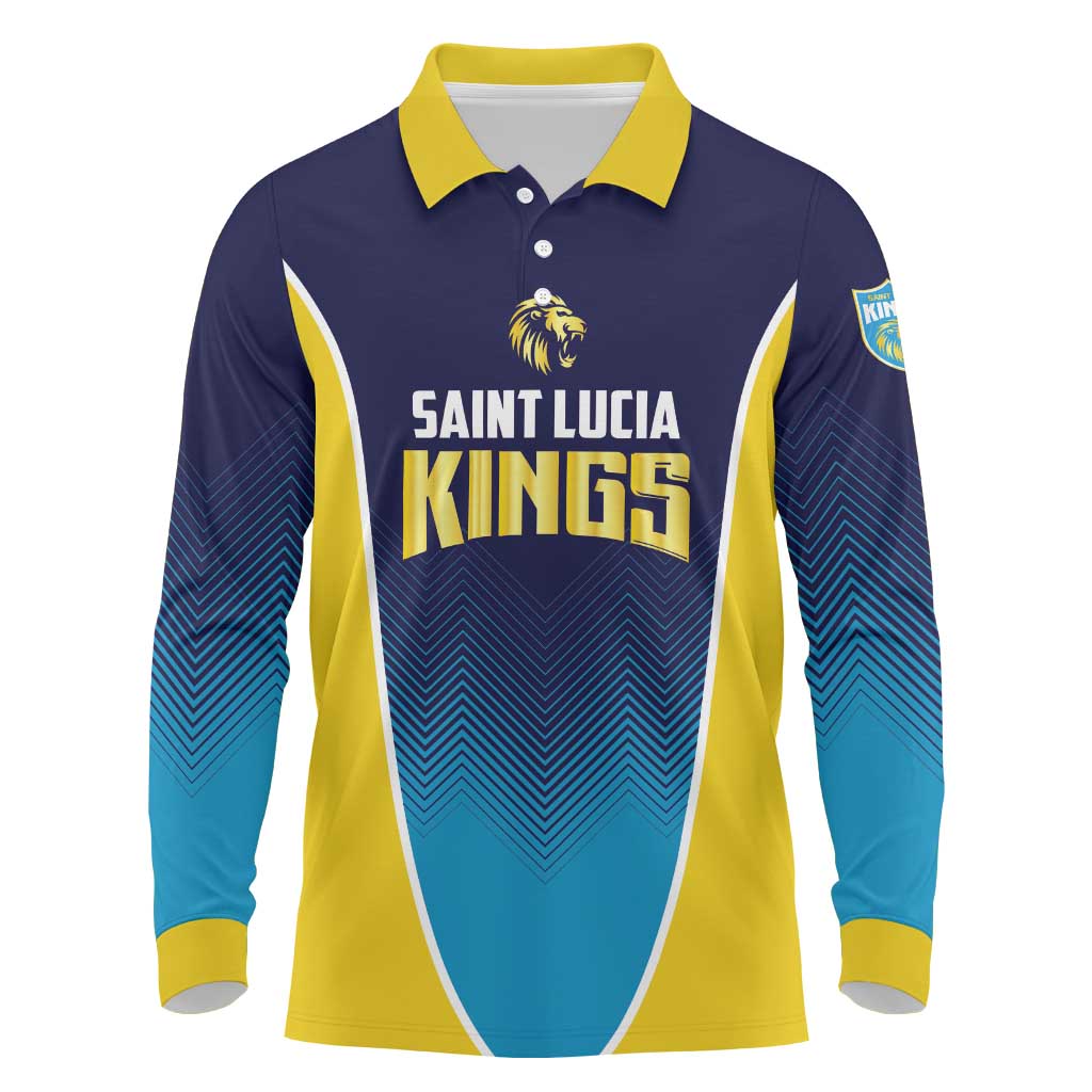 Custom St Lucia Kings Cricket Long Sleeve Polo Shirt Beinspired Come On - Wonder Print Shop