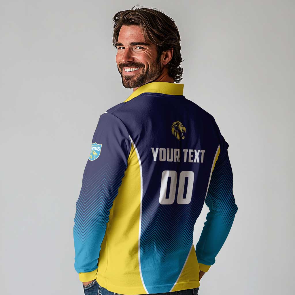Custom St Lucia Kings Cricket Long Sleeve Polo Shirt Beinspired Come On - Wonder Print Shop
