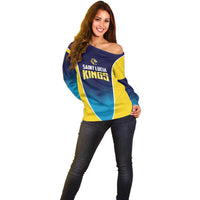 Custom St Lucia Kings Cricket Off Shoulder Sweater Beinspired Come On - Wonder Print Shop