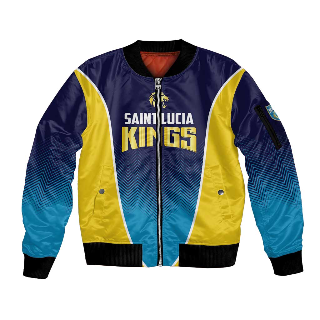 Custom St Lucia Kings Cricket Sleeve Zip Bomber Jacket Beinspired Come On - Wonder Print Shop