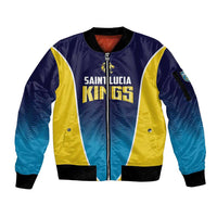 Custom St Lucia Kings Cricket Sleeve Zip Bomber Jacket Beinspired Come On - Wonder Print Shop