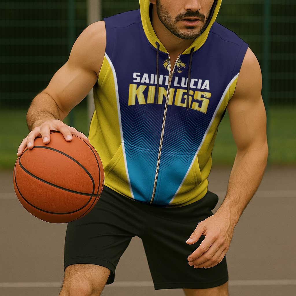 Custom St Lucia Kings Cricket Sleeveless Zip Hoodie Beinspired Come On - Wonder Print Shop