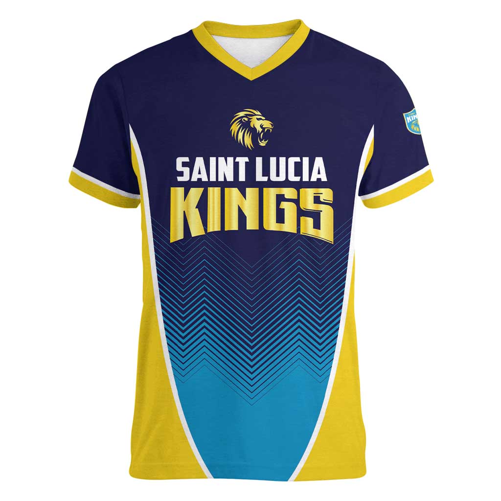 Custom St Lucia Kings Cricket Women V-Neck T-Shirt Beinspired Come On - Wonder Print Shop