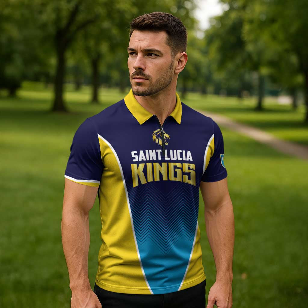 Custom St Lucia Kings Cricket Zipper Polo Shirt Beinspired Come On - Wonder Print Shop