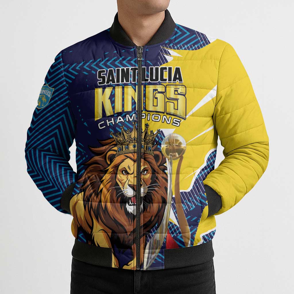 Custom Kings Saint Lucia Champions Cricket Bomber Puffer Jacket St Lucia Glory Awaits - Wonder Print Shop
