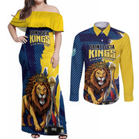 Custom Kings Saint Lucia Champions Cricket Couples Matching Off Shoulder Maxi Dress and Long Sleeve Button Shirt St Lucia Glory Awaits - Wonder Print Shop