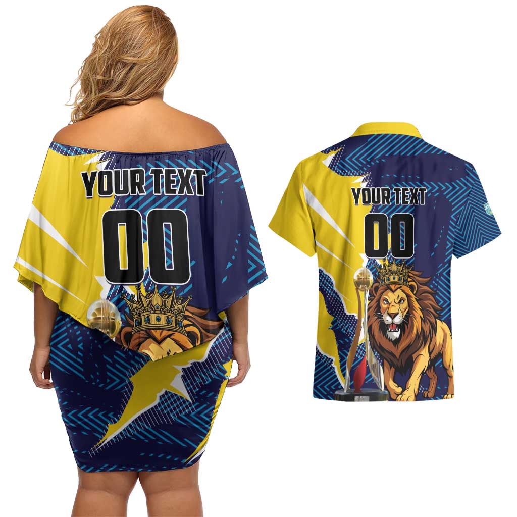 Custom Kings Saint Lucia Champions Cricket Couples Matching Off Shoulder Short Dress and Hawaiian Shirt St Lucia Glory Awaits - Wonder Print Shop