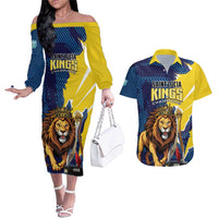 Custom Kings Saint Lucia Champions Cricket Couples Matching Off The Shoulder Long Sleeve Dress and Hawaiian Shirt St Lucia Glory Awaits - Wonder Print Shop