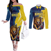 Custom Kings Saint Lucia Champions Cricket Couples Matching Off The Shoulder Long Sleeve Dress and Long Sleeve Button Shirt St Lucia Glory Awaits - Wonder Print Shop