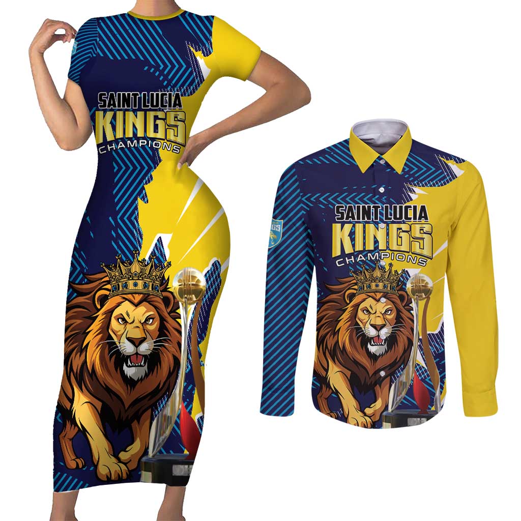 Custom Kings Saint Lucia Champions Cricket Couples Matching Short Sleeve Bodycon Dress and Long Sleeve Button Shirt St Lucia Glory Awaits - Wonder Print Shop