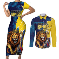 Custom Kings Saint Lucia Champions Cricket Couples Matching Short Sleeve Bodycon Dress and Long Sleeve Button Shirt St Lucia Glory Awaits - Wonder Print Shop