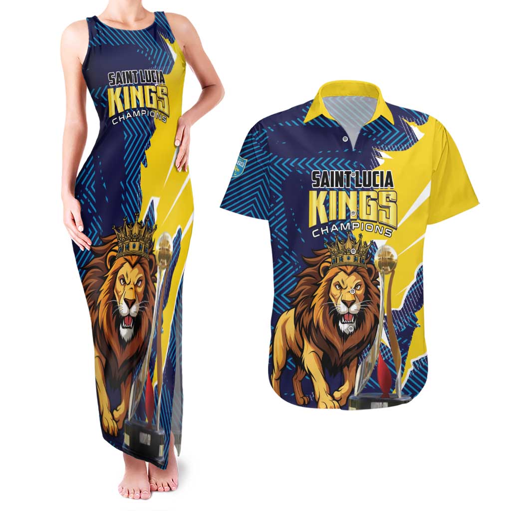 Custom Kings Saint Lucia Champions Cricket Couples Matching Tank Maxi Dress and Hawaiian Shirt St Lucia Glory Awaits - Wonder Print Shop