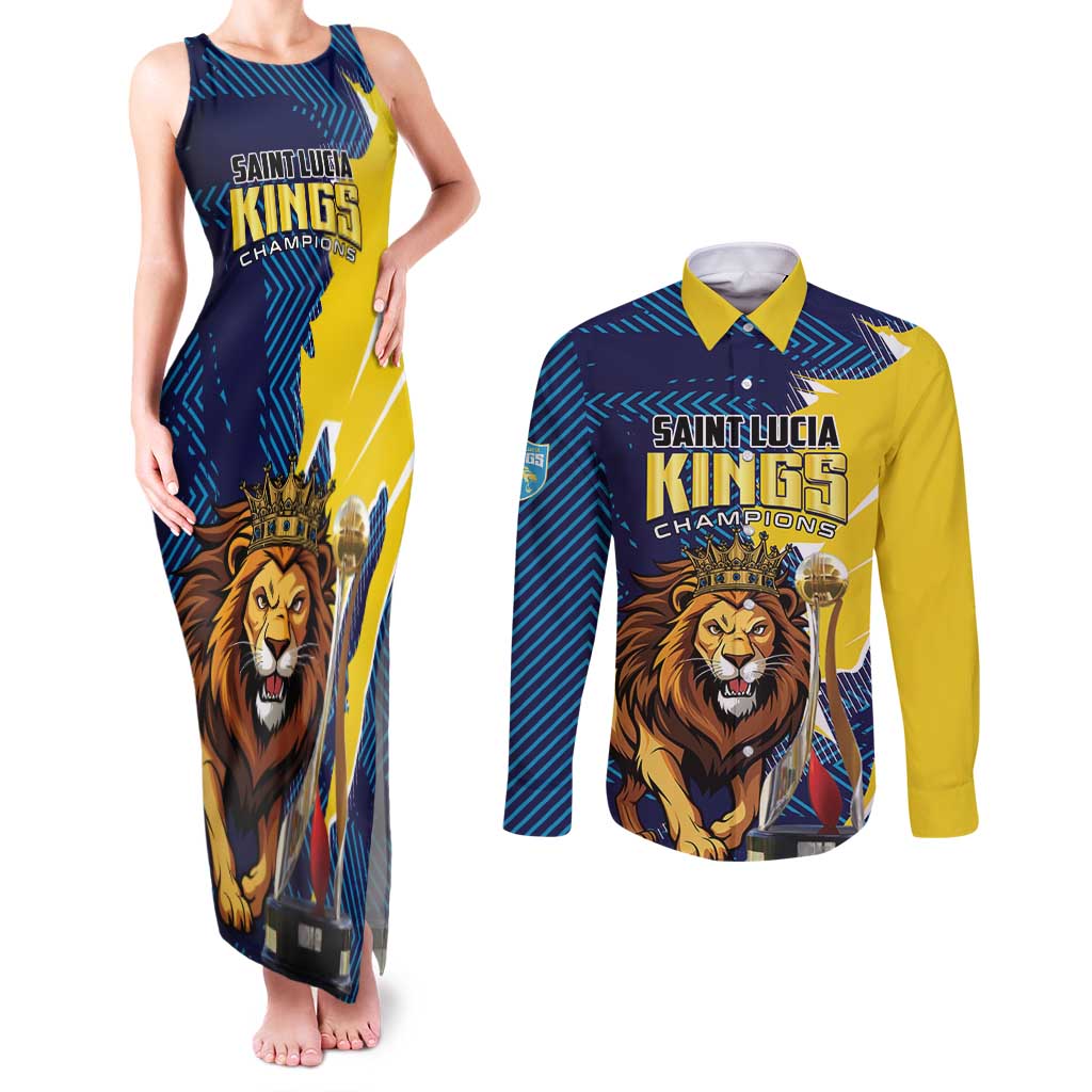 Custom Kings Saint Lucia Champions Cricket Couples Matching Tank Maxi Dress and Long Sleeve Button Shirt St Lucia Glory Awaits - Wonder Print Shop