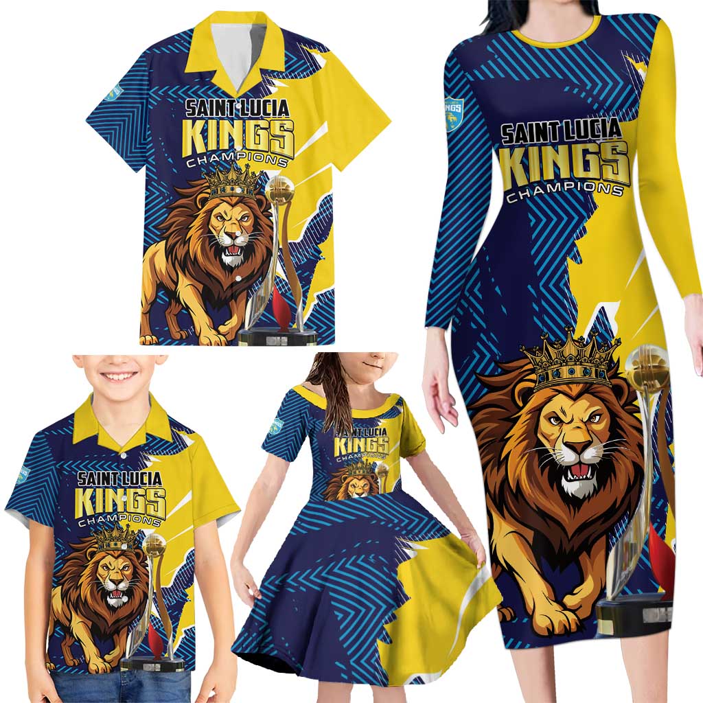 Custom Kings Saint Lucia Champions Cricket Family Matching Long Sleeve Bodycon Dress and Hawaiian Shirt St Lucia Glory Awaits - Wonder Print Shop