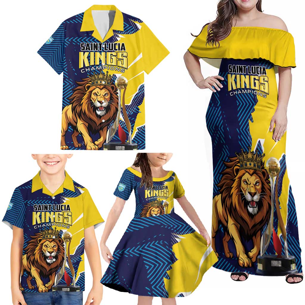 Custom Kings Saint Lucia Champions Cricket Family Matching Off Shoulder Maxi Dress and Hawaiian Shirt St Lucia Glory Awaits - Wonder Print Shop