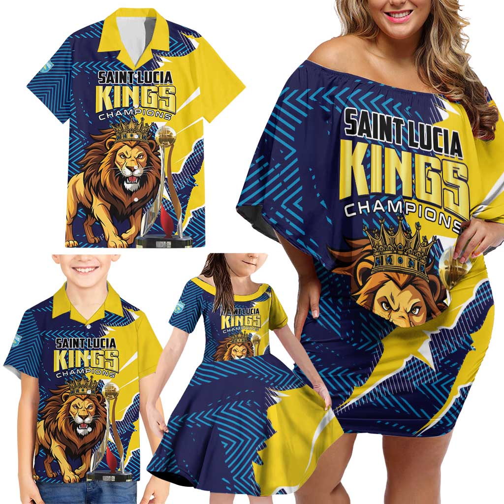 Custom Kings Saint Lucia Champions Cricket Family Matching Off Shoulder Short Dress and Hawaiian Shirt St Lucia Glory Awaits - Wonder Print Shop